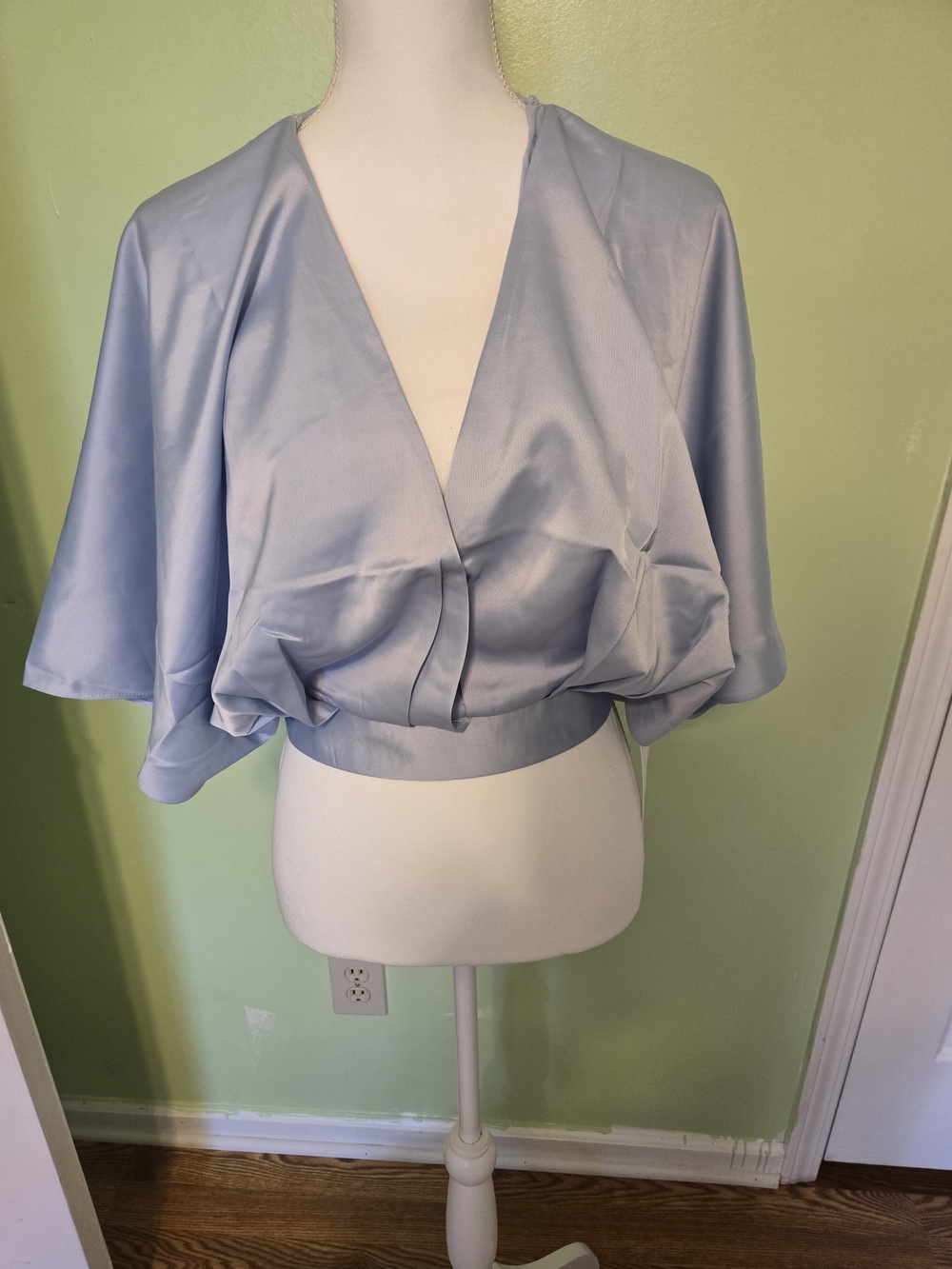 Light Blue V-Neck Draped Crop Blouse